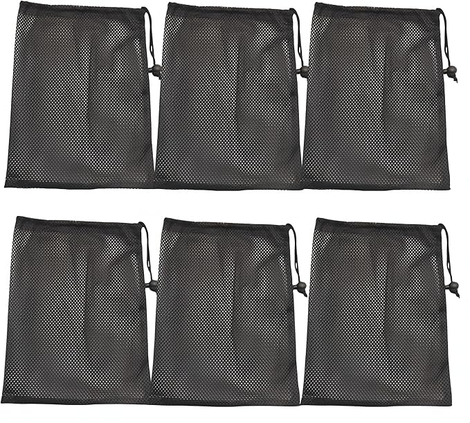6 Pcs Mesh Bags Drawstring 11.8" x 7.5" Small Golf Ball Mesh Bag, Nylon Sports Net Bag Multipurpose for Golf Stuff Balls, Tennis ball and Travel
