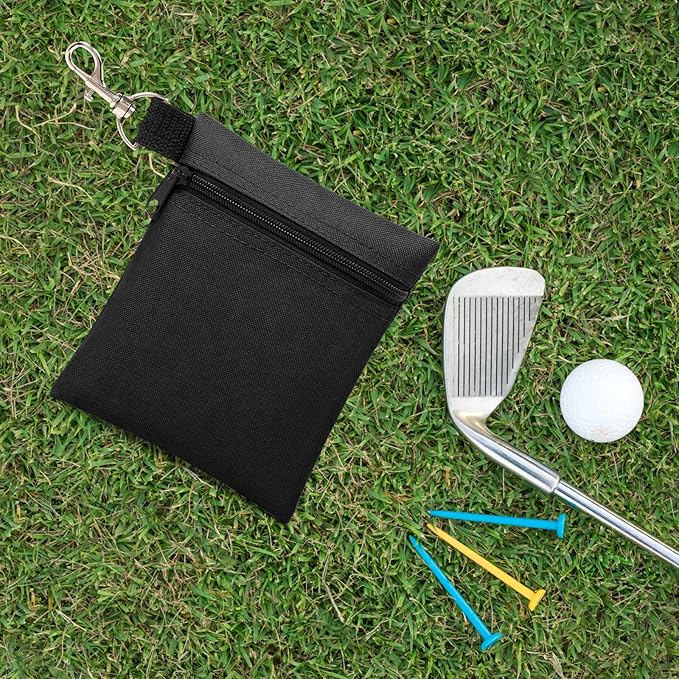 BuyAgain Golf Tee Pouch, 5.62 X 6.87 Inch Professional Zipper Golf Tee/Ball Pouch Bag with Metal Lobster Claw Clip