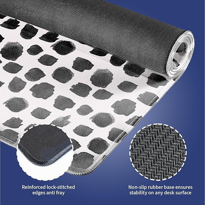 Wknoon. Extra Large Gaming & Office Mouse Pad (31.5" x 11.8") – Abstract Black Ink Polka Dots Print, Premium XXL Desk Mat with Durable Stitched Edges & Smooth Cloth Surface & Anti-Slip Rubber Base