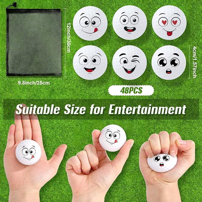 Syhood 24 Pcs Mini Golf Stress Ball Golf Party Favors 1.57 Inch Funny Face Squeeze Foam Balls with Storage Bag for Kids Men Women School Carnival Party Gift Bag Fillers