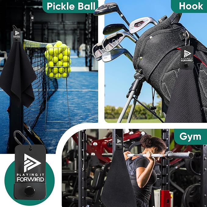 Magnetic Golf Towels for Golf Bags with Clip & Ultra Strong Magnet - Waffle Weave Microfiber Towel for Secure Hold on Bags & Carts - Ideal Club Cleaner & Accessories - Black