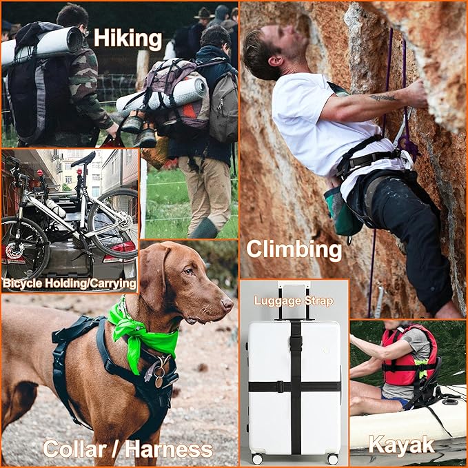 Nylon Straps 1-1/4 inch Wide with Buckles and Slides: 6 Yard of 1.25" Webbing, 4 Pack Side Release Buckle, 8 pcs Tri-Glide Slider, Heavy Duty Plastic Clip Quick Fastener Replacement Dual Adjustable