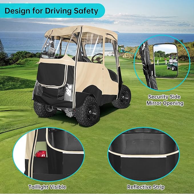 10L0L 2 Passenger Golf Cart Driving Enclosure for Club Car Precedent/Onward/Tempo, 4-Sided Clear Window 600D Rain Cover All Weather Windproof Waterproof