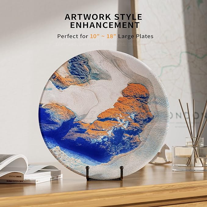 4 Pack 8 Inch Large Plate Stands for Display - Metal Square Wire Plate Holder Display Stand + Picture Stand for Book, Platter, Plaque, Photo Easel