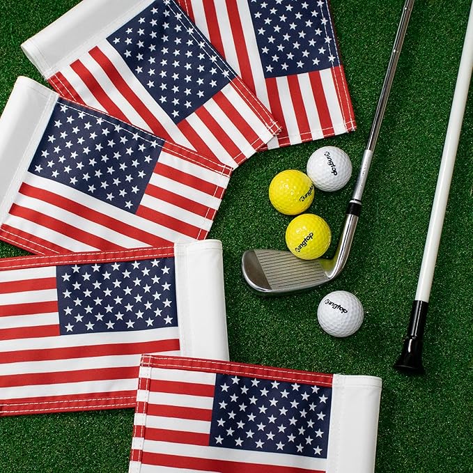 KINGTOP USA Golf Flag 8x6 Inch – Premium Dual-layer 420D Nylon, Double Sided American Pattern Printing, Tube Inserted – Mini Practice Putting Green Flags for Yard, 6-Pack