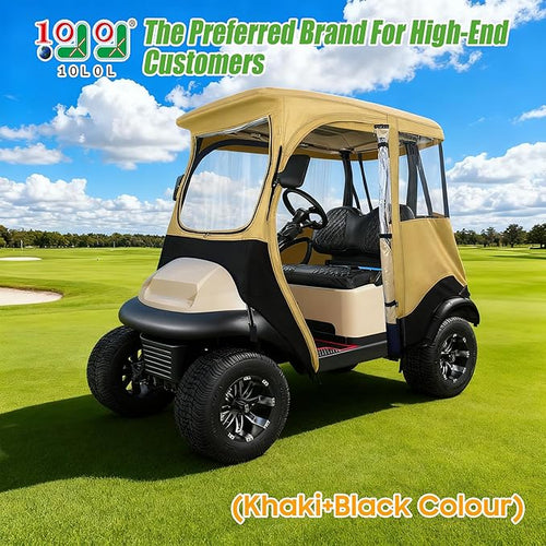 10L0L Golf Cart Driving Enclosure for 2 Passenger Club Car Precedent, Onward & Tempo, 600D Deluxe Heavy Duty Oxford Cloth Waterproof Windproof Golf Cart Rain Cover (Beige/Transparent)