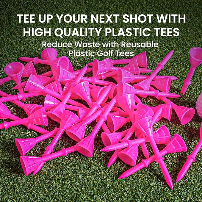 FINGER TEN Unbreakable Golf Tees Plastic 3 1/4 inch Value 50/100 Pack, Low Friction & Low Ball Spin Long Tees to Improve Distance & Accuracy, Durable Tees with Assorted Colors to Practice