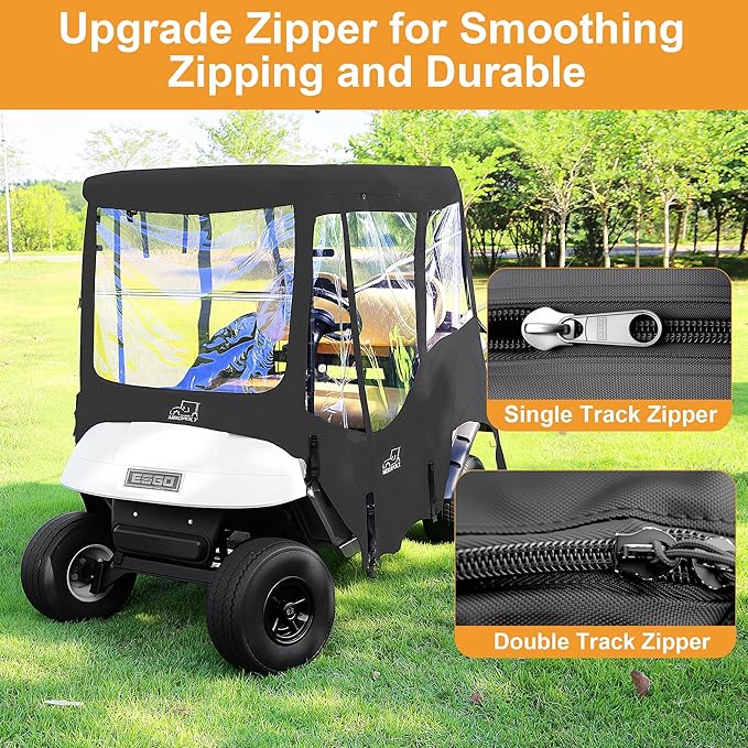 Golf Cart Enclosure Rain Cover 2&4Passenger, EZGO TXT RXV/Club Car Ds&Precedent and Yamaha, 600D Rain Cover Waterproof Windproof Snowproof and All-Weather Protection