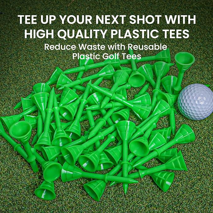 FINGER TEN Unbreakable Golf Tees Plastic 3 1/4 inch Value 50/100 Pack, Low Friction & Low Ball Spin Long Tees to Improve Distance & Accuracy, Durable Tees with Assorted Colors to Practice
