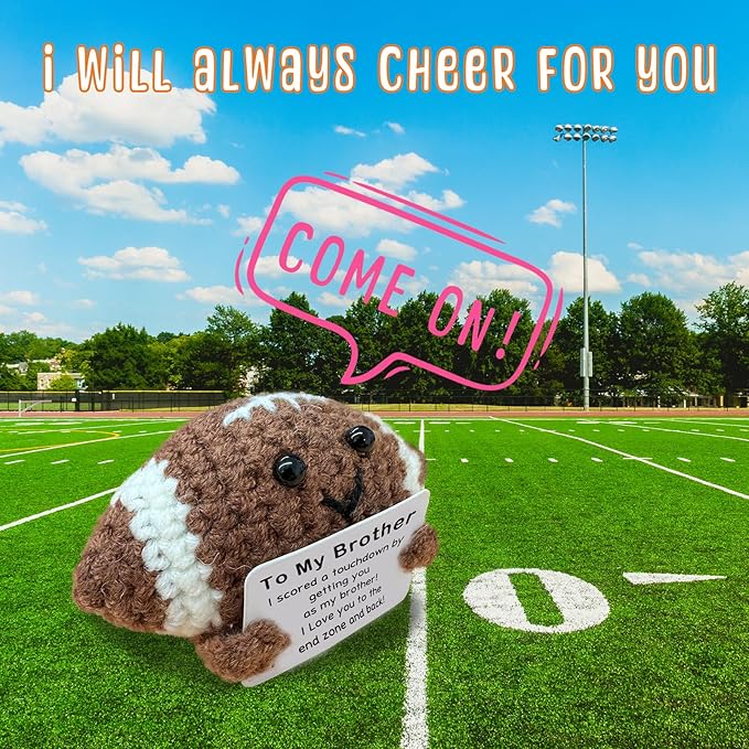 Mini Handmade Crochet Football Birthday Gift for Brother, Emotional Support Football Inspirational Gift for Brother