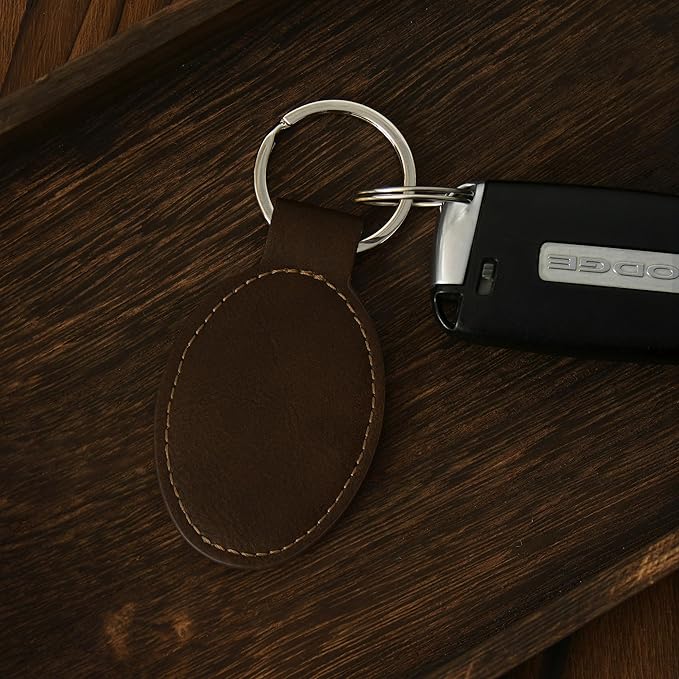 LaserGram Oval Keychain, Palm Trees, Personalized Engraving Included (Chocolate Brown)