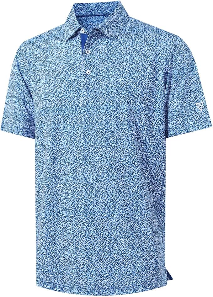 M MAELREG Mens Golf Shirt Short Sleeve Dry Fit Print Moisture Wicking Performance Patterns Collared Polo Shirt