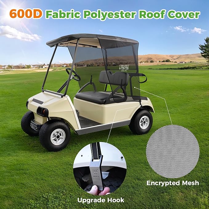 10L0L 2 Passenger Golf Cart Sun Shade Cover for Club Car DS & EZGO TXT - Foldable UV Protection Cover Heat Blocking Design, Black