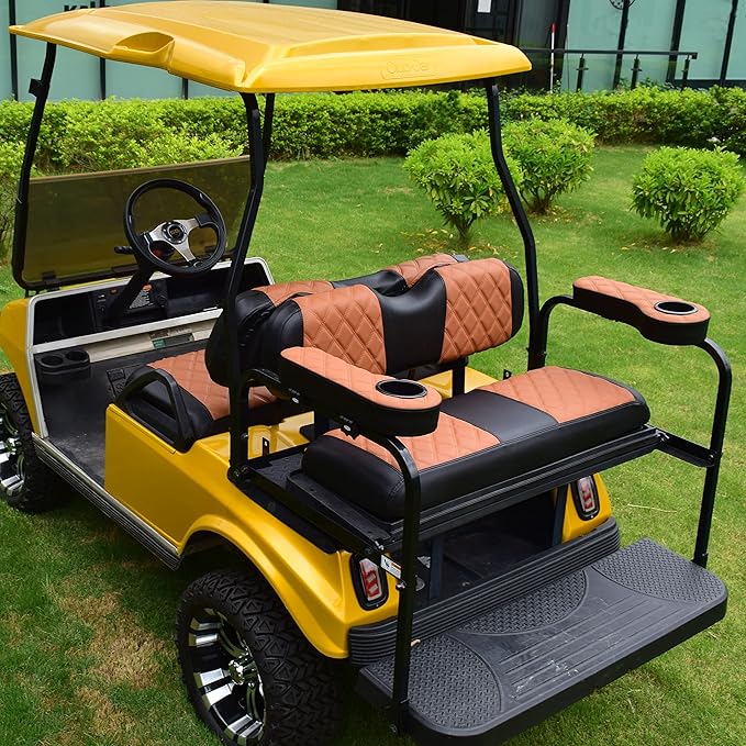 NOKINS Golf Cart Diamond Flip Armrest with Cup Holder, No Drilling Required, Golf Cart Folding Hinged Armrest, Inward Mount, for Club Car EzGo Yamaha Back Seat Kit