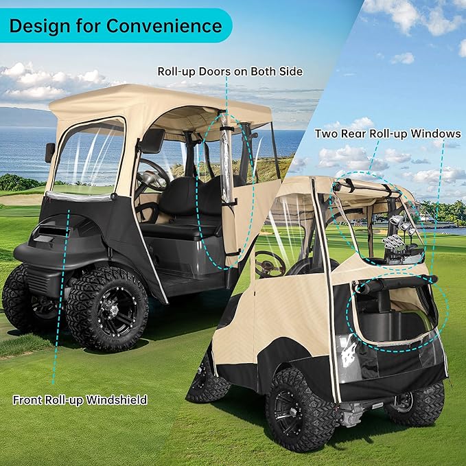 10L0L 2 Passenger Golf Cart Driving Enclosure for Club Car Precedent/Onward/Tempo, 4-Sided Clear Window 600D Rain Cover All Weather Windproof Waterproof