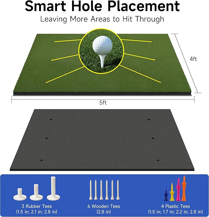 Pro Golf Hitting Mat 4'X5' | 2" thick Heavy Duty Nylon & Premium NBR Foam | Most Durable & Realistic | Superb Cushioning for Joint Protection | Accept Real Tee | No Residual | Indoor/Outdoor/Simulater
