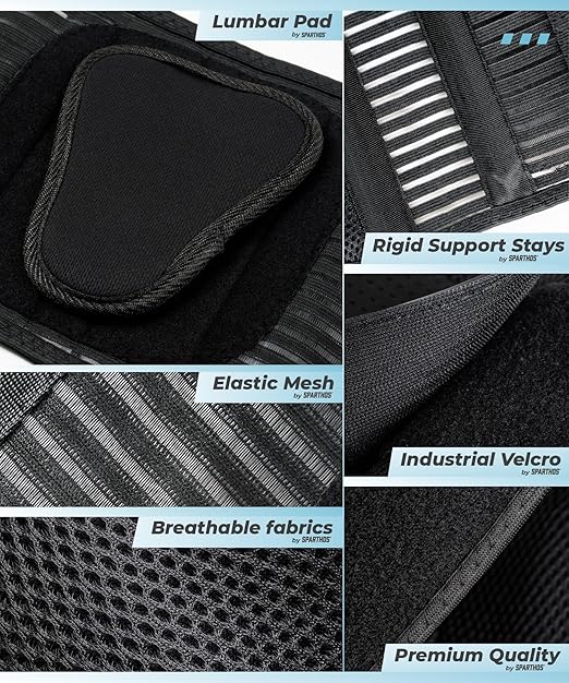 Sparthos Lumbar Support Belt - Immediate Relief from Back Pain, Sciatica, Herniated Disc - Adjustable Lower Back Waist Brace +Lumbar Pad - For Men & Women, Fits 63–73″ Waist (XXX-Large, Check Sizing)