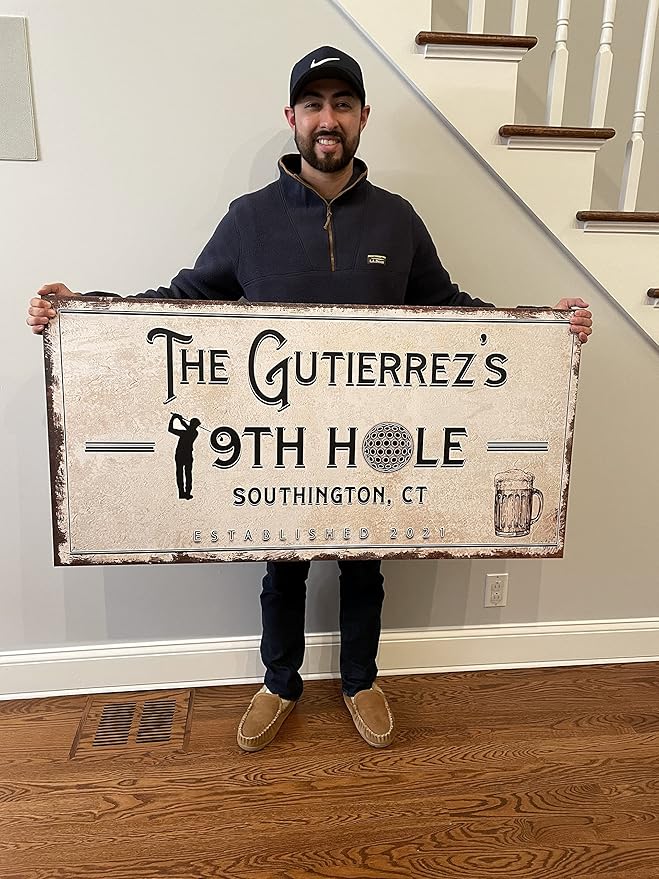TAILORED CANVASES Golf Art Decor - Personalized Vintage Golf Wall Art Sign for Man Cave, Bedroom, Basement, Home Bar and Custom Gift for Husband, Dad, Wedding & Anniversary - 19th Hole Sign, 60"x30"