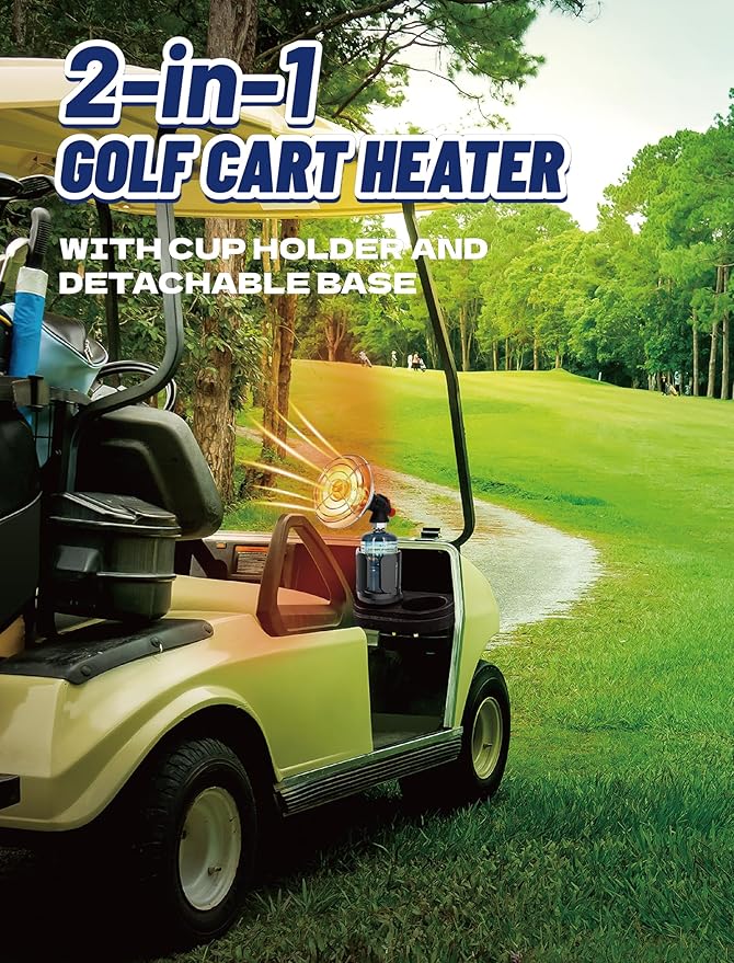 2-in-1 6800 BTU Golf Cart Heater Propane with Storage Box, Adjustable Cup Holder & Camping Base, Compatible with EZGO, Club Car, Yamaha, and More, Golf Cart Accessories (Propane Tank Not Included)