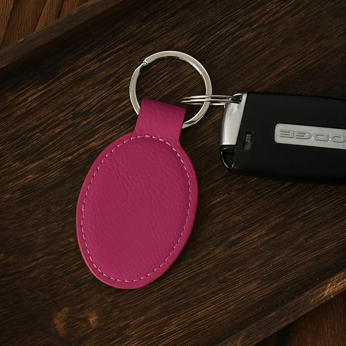 LaserGram Oval Keychain, Off Road Racer, Personalized Engraving Included (Hot Pink)