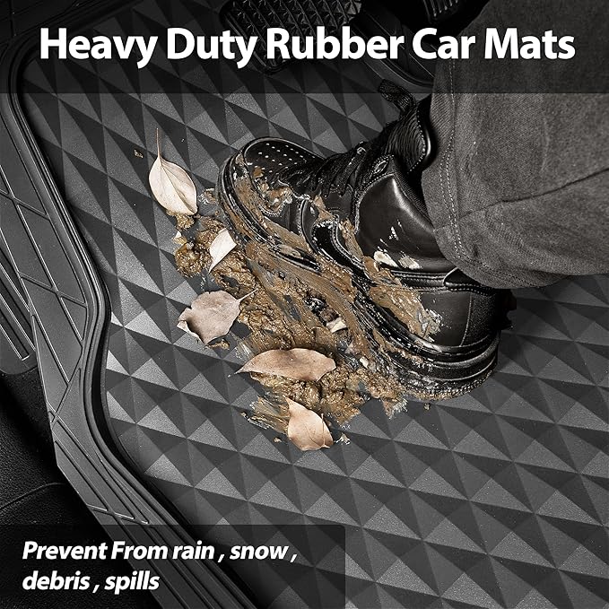 CAR PASS Heavy Duty Charcoal Gray Rubber Car Floor Mats Univeraal Fit, Deep Dish All-Weather Floor Mat for Car, Waterproof Durable Anti-Slip Trim to Fit for SUV Truck Sedan, 3 Piece Full Set Dark Gray