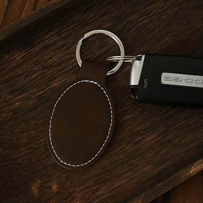 LaserGram Oval Keychain, Palm Trees, Personalized Engraving Included (Rustic with Silver)