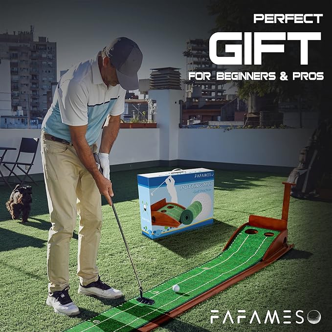 Golf Putting Mat, Putting Green Indoor with Ball Return - Golf Gifts for Men Christmas, Golf Training Aid for Home Office, Portable Putting Training Mat for Men