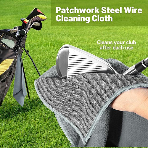 2 Pack Magnetic Golf Towels with Carabiner, Wire Cleaning Cloth, Ultra Absorbent Microfiber, Waffle Pattern Golf Towel with Magnet for Men Women, Golf Accessories for Golf Bags, Carts or Clubs