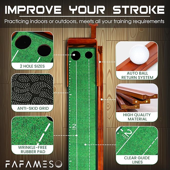 Golf Putting Mat, Putting Green Indoor with Ball Return - Golf Gifts for Men Christmas, Golf Training Aid for Home Office, Portable Putting Training Mat for Men