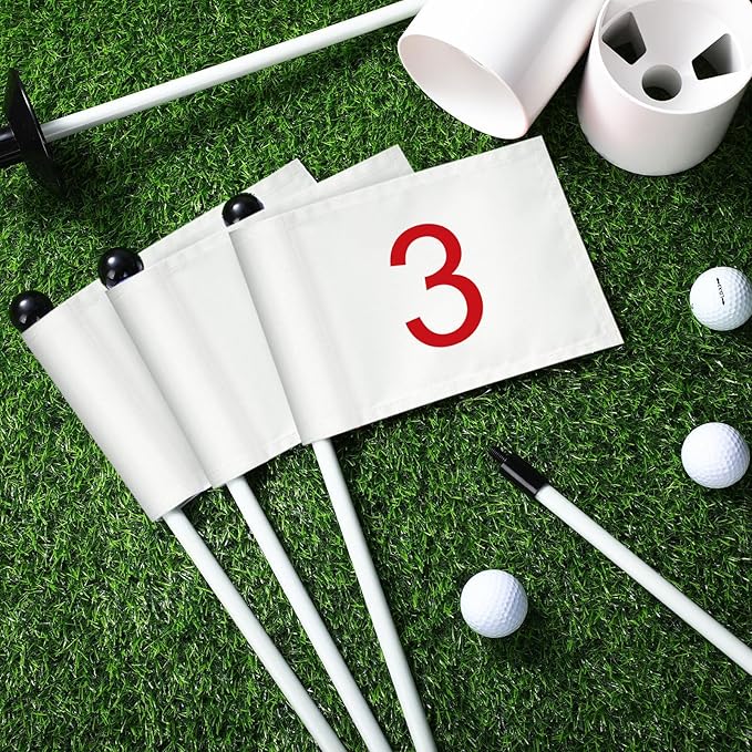 Hungdao 10 Set Golf Flagstick Mini Putting Green Flag for Yard Golf Pin Hole Cup and Flag Set Portable Practice Putting Green Flagsticks for Driving Range Backyard Gift Idea (Normal,Mixed)