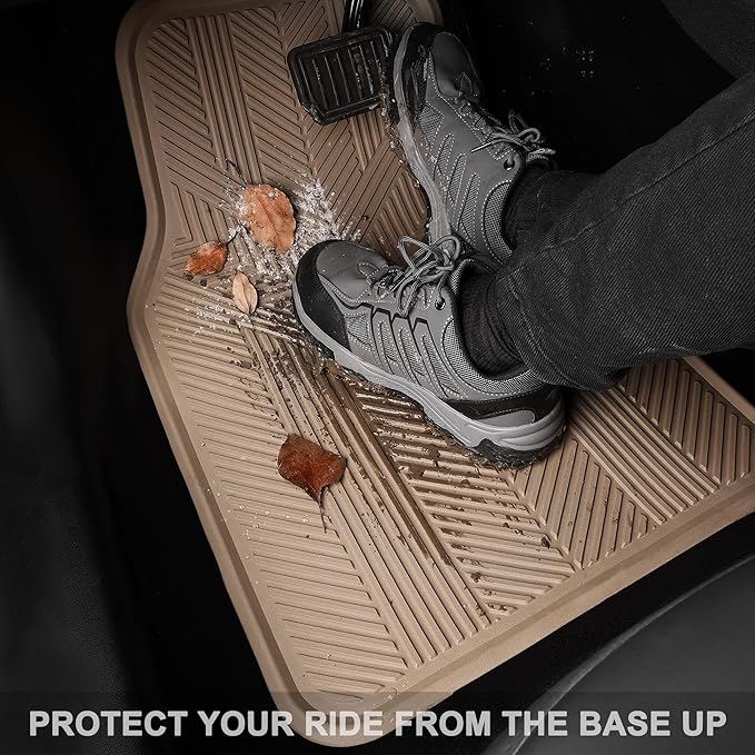 CAR PASS Universal Car Floor Mats & Cargo Liner Full Set, Waterproof Anti-Slip Rubber Trim to Fit Trunk Mats All Weather Protection Fit Car SUV Sedan Coupe Vehicle Automotive 5 Pieces, S-M Size Beige