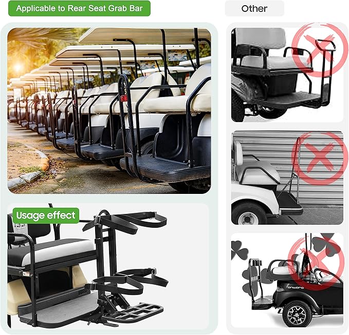 10L0L Universal Golf Cart Bag Holder Rack for Yamaha, EZGO, Club Car Rear Seat Grab Bar, Don't Occupy The Back Seat Space, No Drilling Required, Fits Safety Bar Maximum 8" Wide, Black