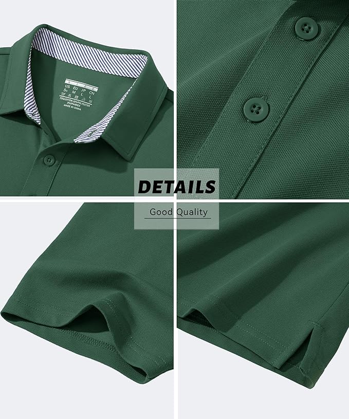 MAGCOMSEN Men's Polo Shirts Short Sleeve Cotton Pique 3 Button Classic Fit Casual T-Shirt Performance Golf Shirts