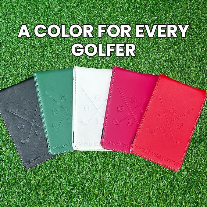Golf Notebook – Compact Golf Journal with Vegan Leather Cover – Back Pocket Size Golf Log Book for Yardage, Stats, Practice & Course Notes (Black)