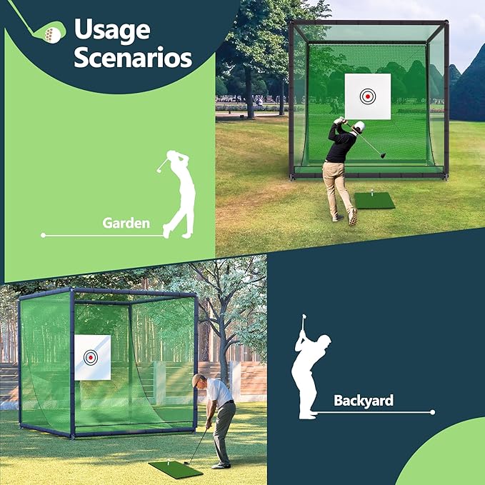 10X10X10FT Golf Practice Net Cage Metal Frame Hitting Net Kit for Backyard，Golf Sports Barrier Nets Batting Cage Training Simulators for Home