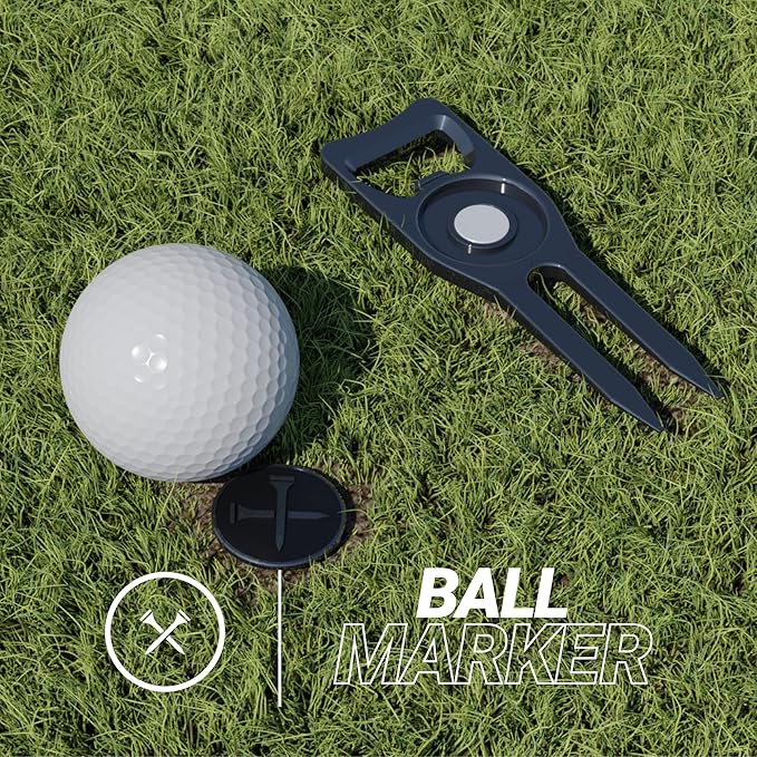 Blue Tees Golf 6-in-1 Premium Divot Tool & Ball Marker - Bottle Opener - Club Tee - Groove Cleaner - Putting Alignment - Designed to Be the Ultimate Tool for the Green – Silver