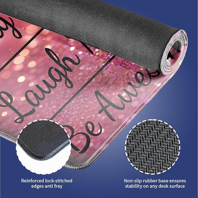Wknoon. Extra Large Gaming & Office Mouse Pad (31.5" x 11.8") – Inspirational Quote Stay Positive Work Hard & Pink Glitter Design, Premium Anti-Slip XXL Desk Mat with Durable Stitched Edges