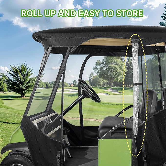 10L0L 600D Golf Cart 2 Passenger Driving Enclosure for Club Car DS & Precedent, 4-Sided Clear Window Rain Snow Golf Cart Cover All Weather Waterproof Windproof