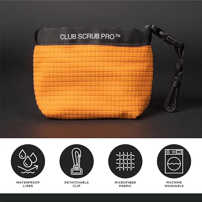 Club Scrub Golf Club and Golf Ball Cleaning Bag, Waterproof Clean Face Technology Liner, Detachable Clip, Machine Washable, Cleans Club Grooves, Dry Exterior (Neoprene or Microfiber Option Available)