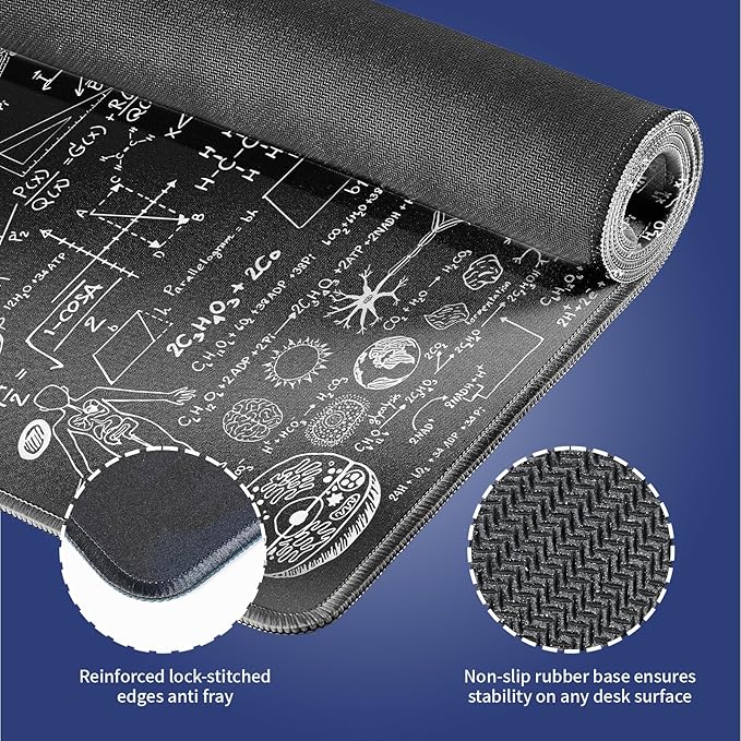 Wknoon. Extra Large Gaming & Office Mouse Pad (31.5" x 11.8") – Inspirational Quote About Science & Education Formulas Math Schematic Physics Equation, XXL Desk Mat with Durable Stitched Edges