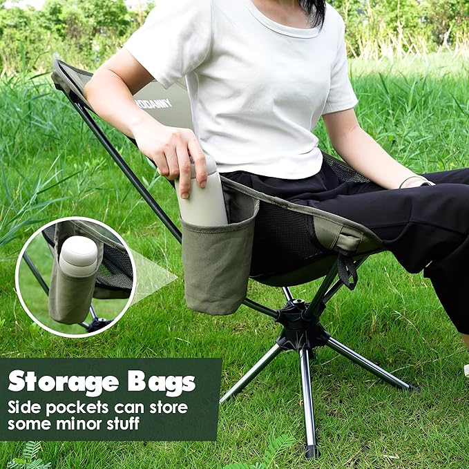 Camping Chairs, 360° Degree Swivel Folding Chairs,Portabl Outdoor Chairs for Travel Hiking Fishing lawns Picnic Hunting,Support 305 LBS,Lghtweight,Green