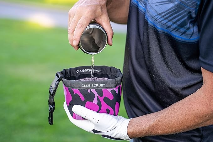 Club Scrub Golf Club and Golf Ball Cleaning Bag, Waterproof Clean Face Technology Liner, Detachable Clip, Machine Washable, Cleans Club Grooves, Dry Exterior (Neoprene or Microfiber Option Available)