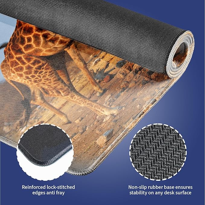 Wknoon. Extra Large Gaming & Office Mouse Pad (31.5" x 11.8") – A Group of South African Giraffes at a Waterhole, Premium XXL Desk Mat with Durable Stitched Edges & Smooth Surface & Anti-Slip Base