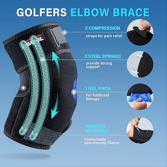 FEATOL Elbow Brace with Ice Pack for Tendonitis and Tennis Elbow-Pain Relief for Cubital Tunnel, Ulnar Nerve Entrapment, Bursitis-Reusable Ice Pack Brace for Men and Women, Large
