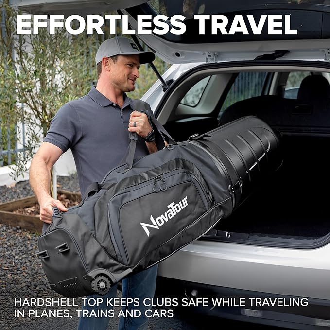 Golf Travel Bag for Airlines: Hard Case Top, Waterproof Zippers, 1680D Oxford Fabric, Built-in TSA Lock, Oversized Tank Wheels, Lightweight, Easy to Maneuver – Maximum Club Protection