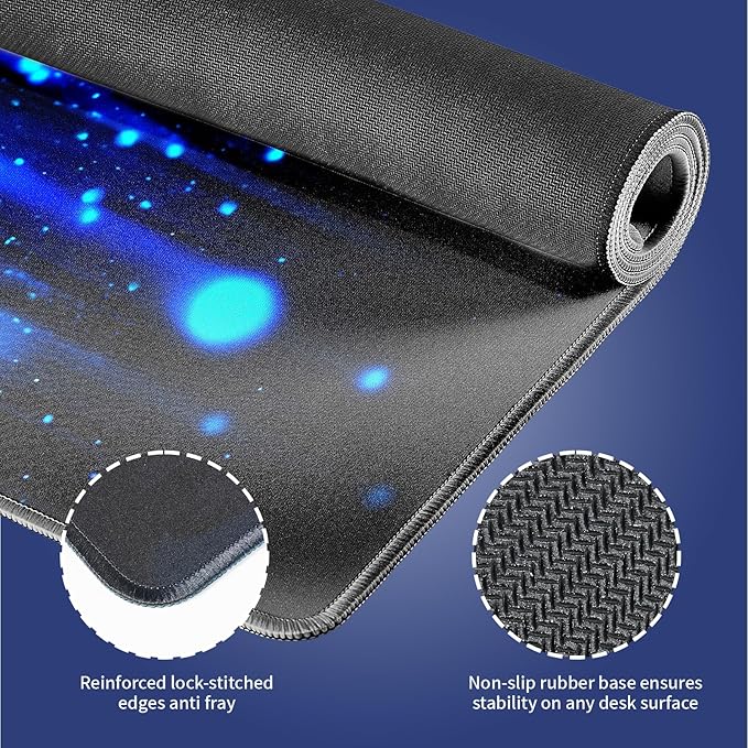 Wknoon. Extra Large Gaming Mouse Pad (31.5" x 11.8") with Durable Stitched Edges – Ethereal Blue Sparkling Light Rain, Anti-Slip Rubber Base & Smooth Fabric Surface Extended XXL Desk Mat