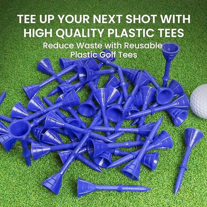 FINGER TEN Unbreakable Golf Tees Plastic 3 1/4 inch Value 50/100 Pack, Low Friction & Low Ball Spin Long Tees to Improve Distance & Accuracy, Durable Tees with Assorted Colors to Practice