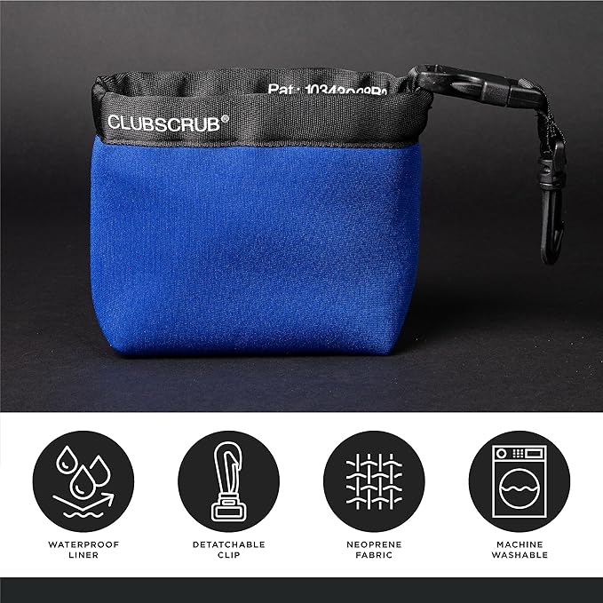 Club Scrub Golf Club and Golf Ball Cleaning Bag, Waterproof Clean Face Technology Liner, Detachable Clip, Machine Washable, Cleans Club Grooves, Dry Exterior (Neoprene or Microfiber Option Available)