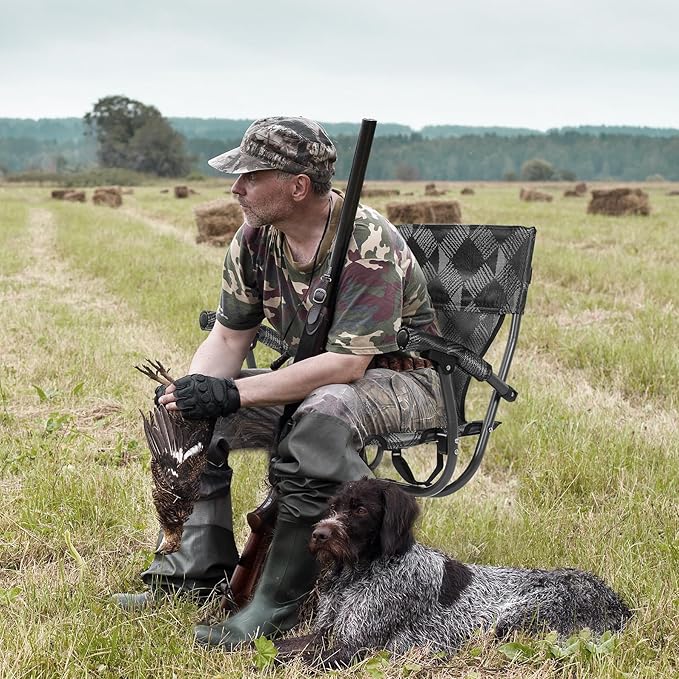 REDCAMP 360° Swivel Hunting Chairs for Ground Blinds, Portable Folding Camping Chairs for Adults Hunting Seats with Hard Arms for Fishing Camping, Black