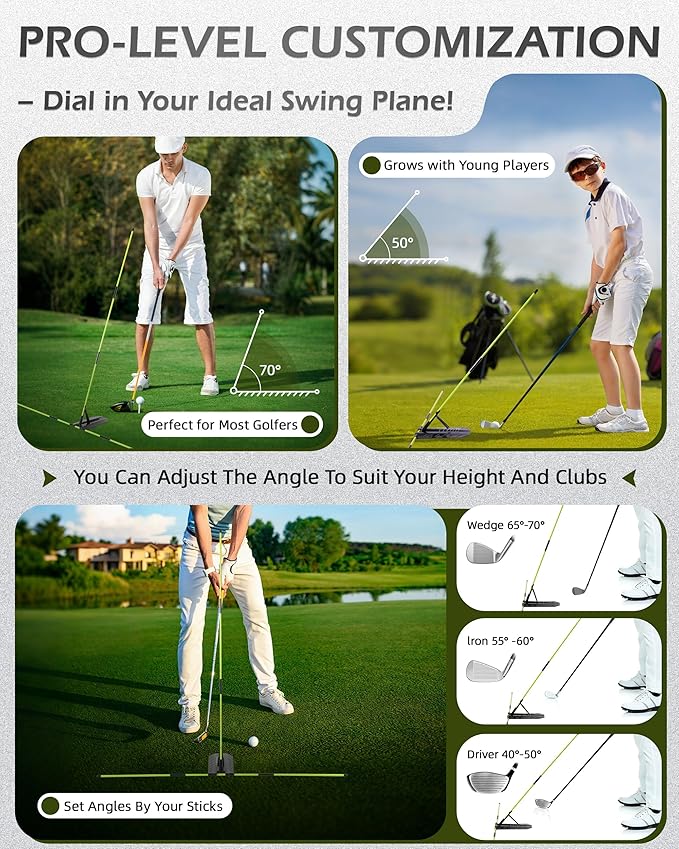 Golf Alignment Sticks, Golf Swing Trainer with Angle Plate/Holder Sets, Posture Corrector Golf Trainging Aid, Swing Plane Trainer for Aiming, Putting, Swing/Professional Golf Practice Tools